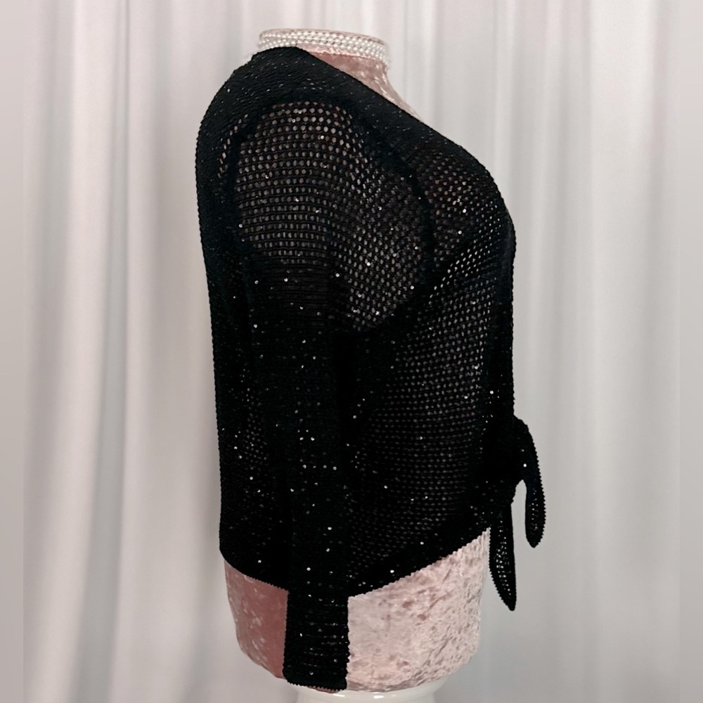 Jones New York Signature Front Collarless Long Sleeve Cardigan Sequin (649) - Picture 4 of 10